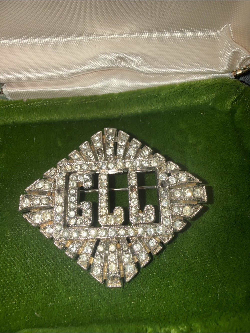 Crystal Monogram Brooch in Silver Tone